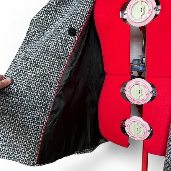 Grey & Black Tweed Peacoat Coat With Removable Faux Fur Collar - Picture 7 of 8